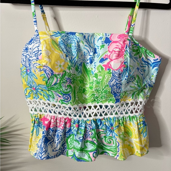 Lilly Pulitzer Jan Flounce Peplum Top In Multi Cheek To Cheek - Picture 3 of 7